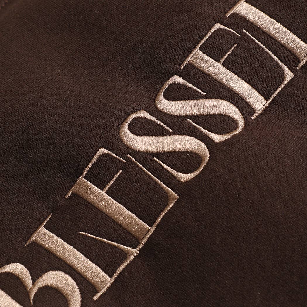Fashion City - BLESSED Embroidered Fleece Heavyweight Sweatshirt: BLACK / M