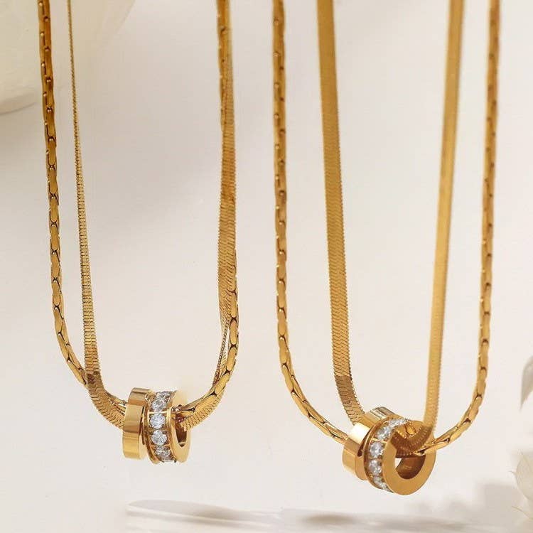 JOSSLYN by wall to wall - 18K STAINLESS STEEL TARNISH FREE LAYERED NECKLACE | 40NK9645: GOLD