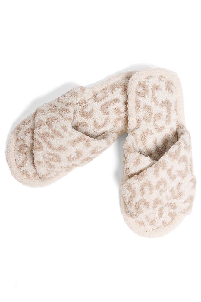 Hana - Leopard criss-cross slippers: Coffee / SM