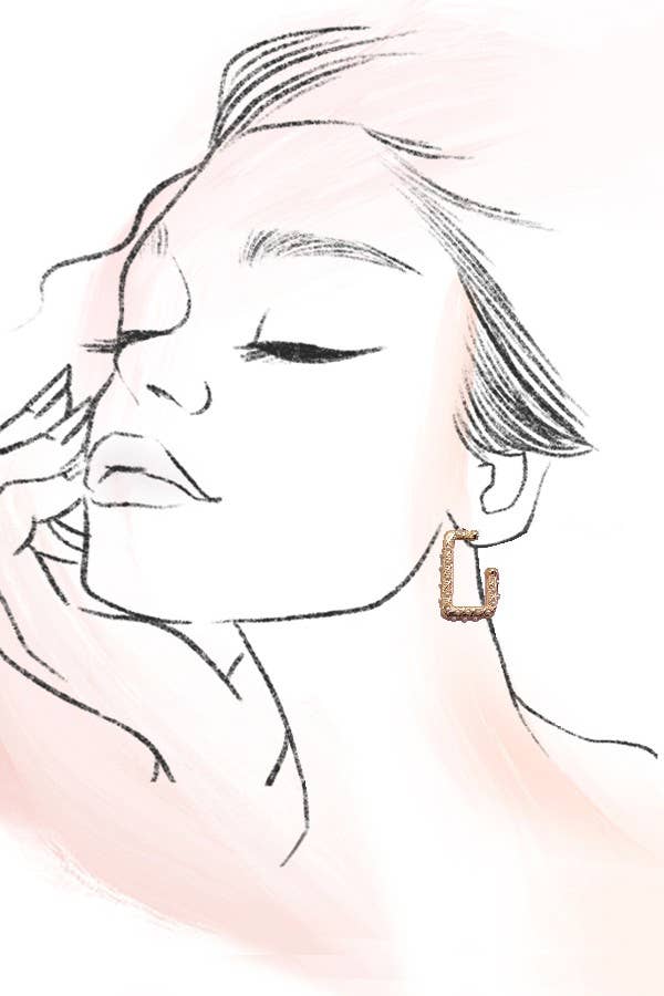 JOSSLYN by wall to wall - PEARL GOLD MIX RECTANGLE HOOP EARRINGS | 31E24892: Gold