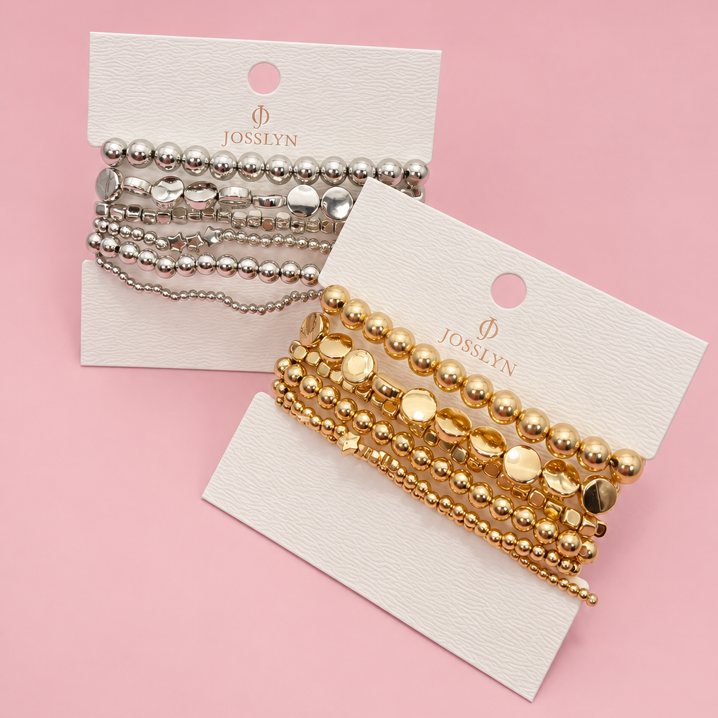 JOSSLYN by wall to wall - MULTI BALL CHAIN BEAD MIX STRETCHABLE BRACELET | 40B5129: GOLD