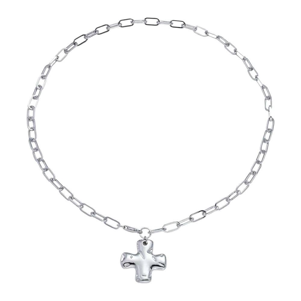 JOSSLYN by wall to wall - NOTABLE HAMMERED CROSS FRONT TOGGLE NECKLACE | 40NK9666: GOLD