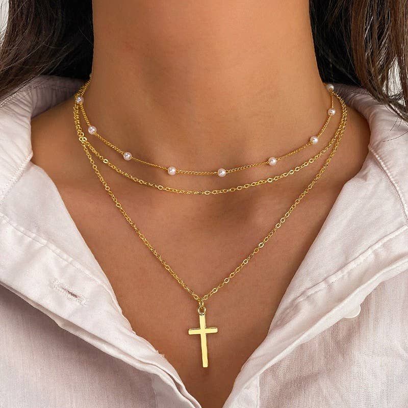 JOSSLYN by wall to wall - 18K STAINLESS STEEL TARNISH FREE CROSS NECKLACE | 40NK370: GOLD
