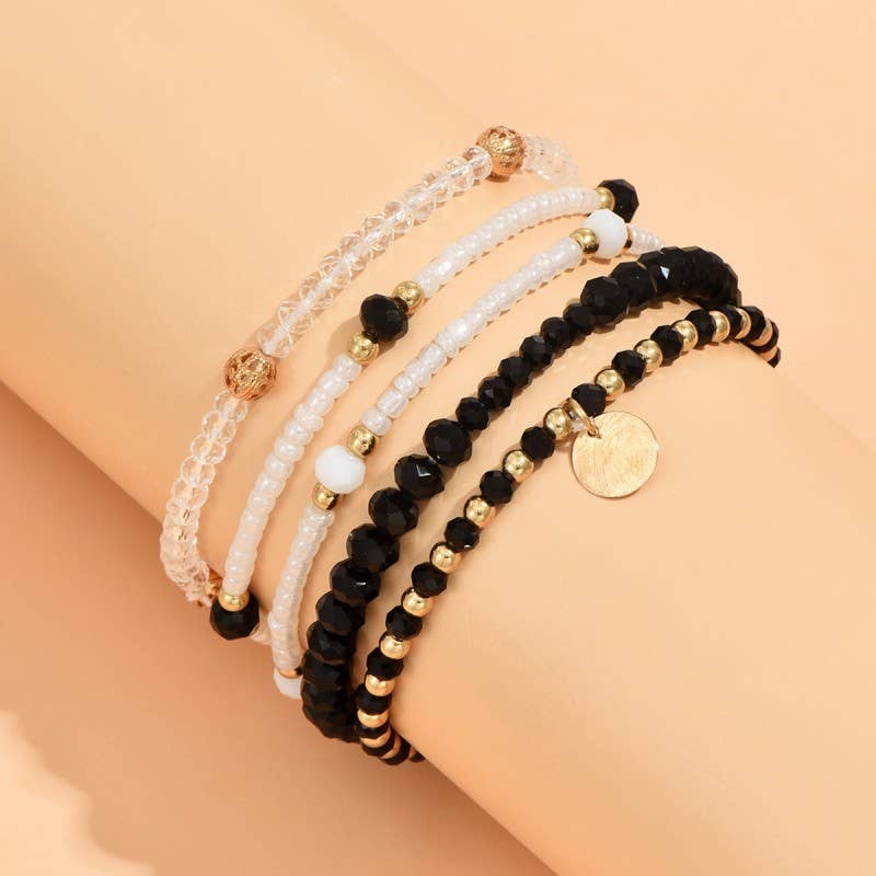 JOSSLYN by wall to wall - MULTILAYER BEADED CHAIN DISC CHARM BRACELET | 40B5160: LT PINK