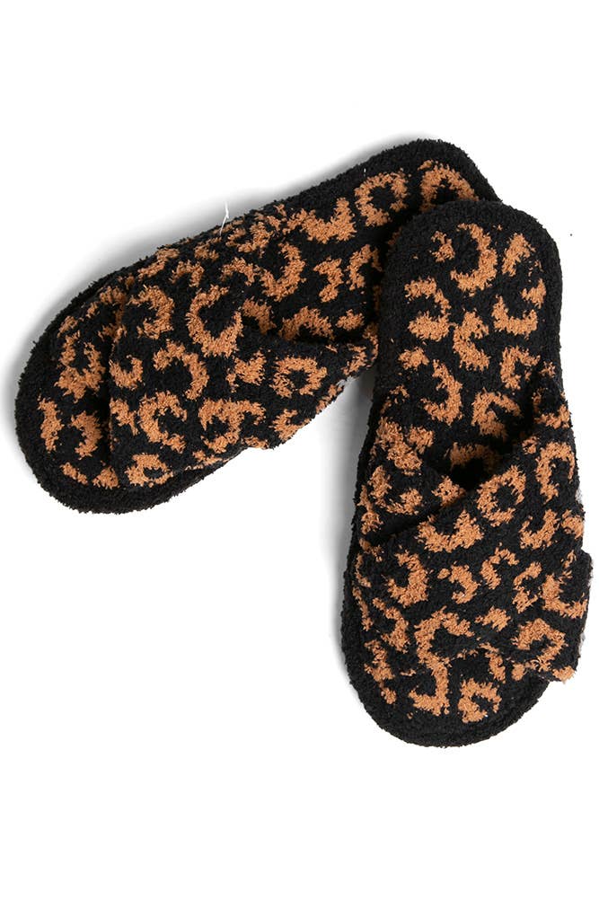 Hana - Leopard criss-cross slippers: Beige / SM