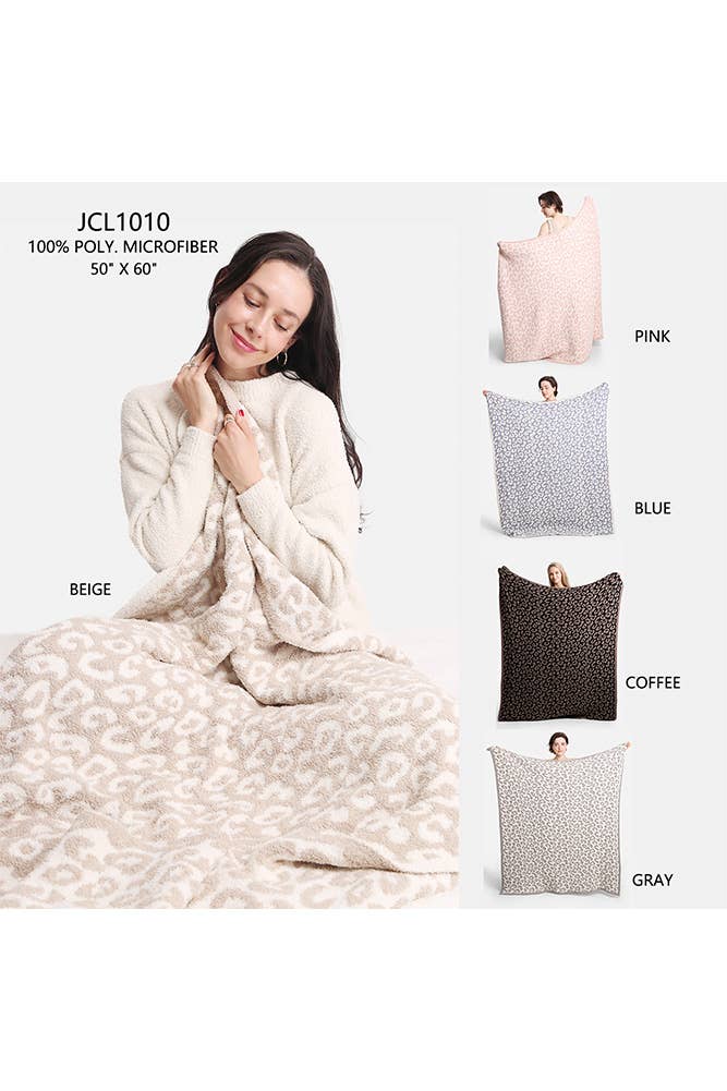 Hana - Luxury Soft Leopard Print Throw Blanket: Blue