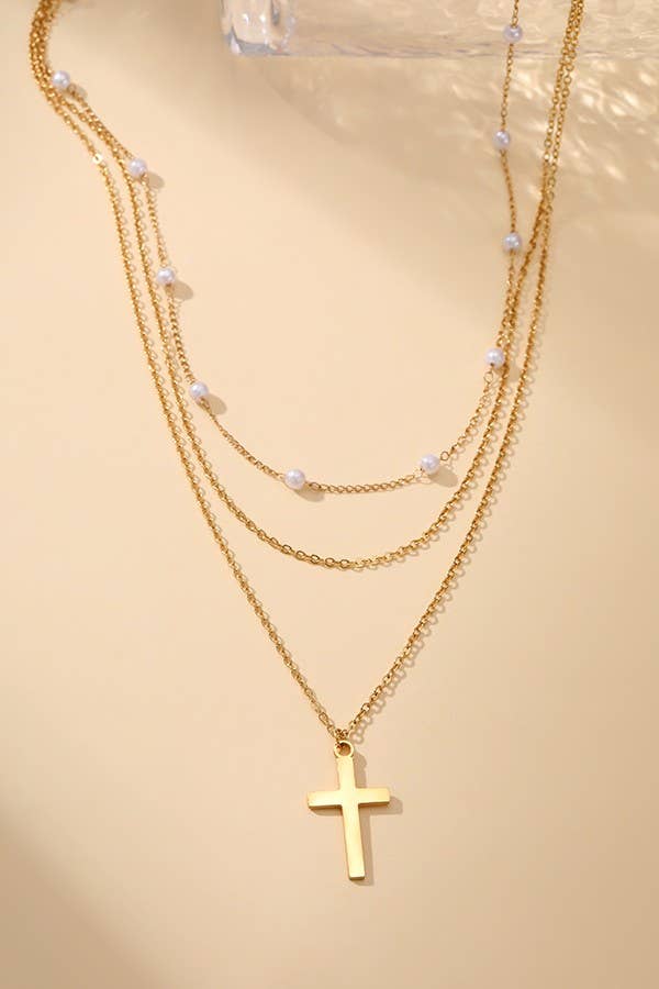 JOSSLYN by wall to wall - 18K STAINLESS STEEL TARNISH FREE CROSS NECKLACE | 40NK370: GOLD