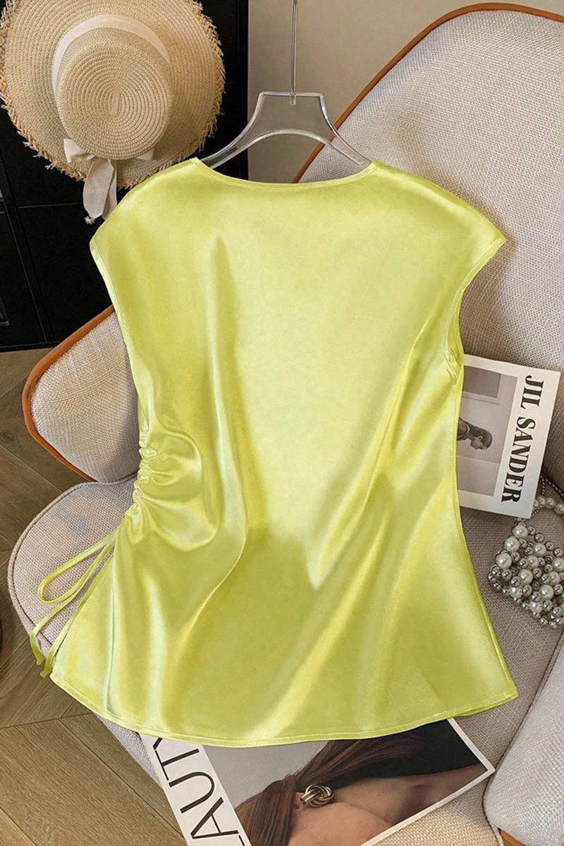 Soli Echo - Elegant V-Neck Sleeveless Tank Top: WHITE / XL