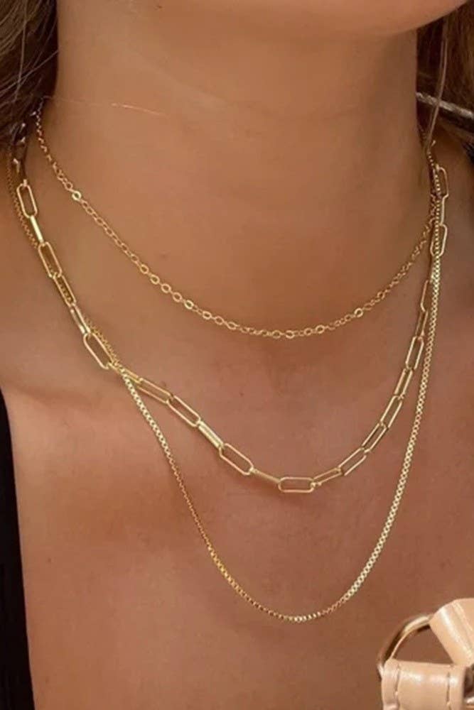 JOSSLYN by wall to wall - 18K STAINLESS STEEL TARNISH FREE LAYERED NECKLACE | 40NK346: GOLD