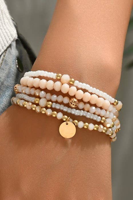 JOSSLYN by wall to wall - MULTILAYER BEADED CHAIN DISC CHARM BRACELET | 40B5160: LT PINK
