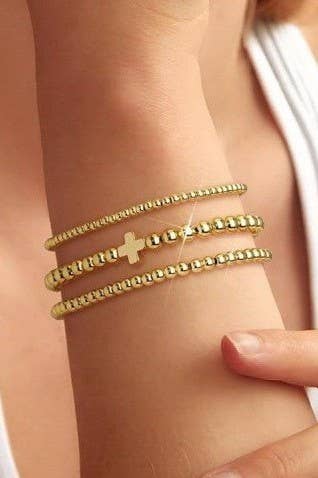 JOSSLYN by wall to wall - CROSS MULTILAYER BALL CHAIN BRACELET | 40B5165: GOLD
