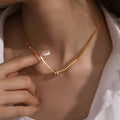 JOSSLYN by wall to wall - 18K STAINLESS STEEL TARNISH FREE LAYERED NECKLACE | 40NK9645: GOLD