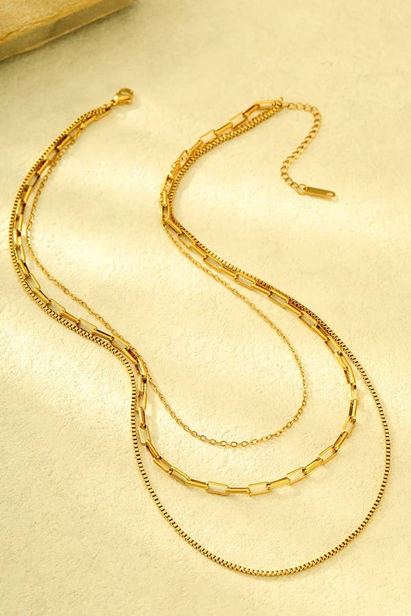 JOSSLYN by wall to wall - 18K STAINLESS STEEL TARNISH FREE LAYERED NECKLACE | 40NK346: GOLD
