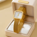 JOSSLYN by wall to wall - SQUARE FACED MESH BAND BRACELET WATCH | 80W003: Gold-White