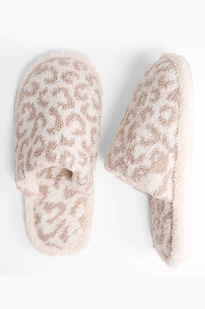 Hana - Leopard Print Fuzzy Microfiber Slipper: Coffee / ML