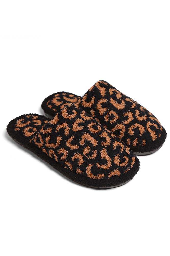 Hana - Leopard Print Fuzzy Microfiber Slipper: Coffee / SM