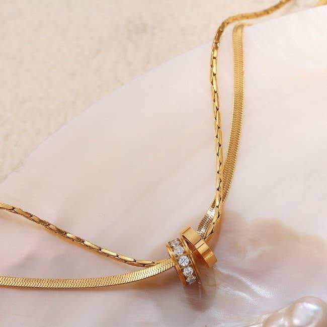 JOSSLYN by wall to wall - 18K STAINLESS STEEL TARNISH FREE LAYERED NECKLACE | 40NK9645: GOLD