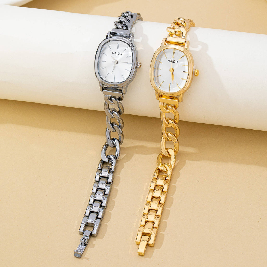 JOSSLYN by wall to wall - OVAL FACE LINK CHAIN BRACELET WATCH | 80W002: Gold-White