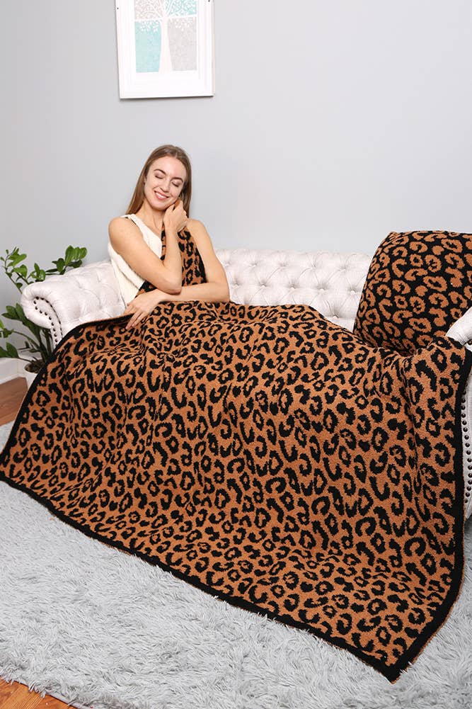 Hana - Luxury Soft Leopard Print Throw Blanket: Beige