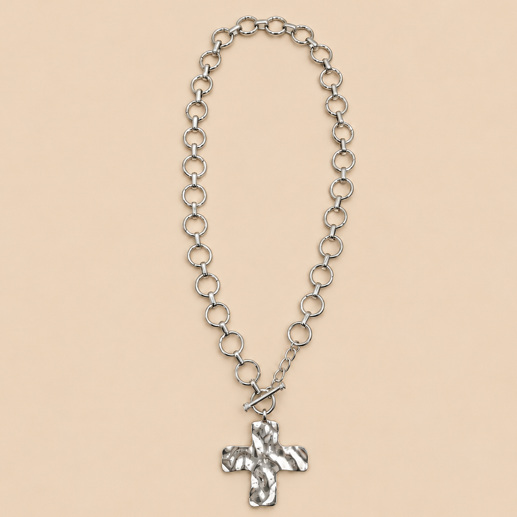 JOSSLYN by wall to wall - NOTABLE HAMMERED CROSS FRONT TOGGLE NECKLACE | 40NK9474: GOLD