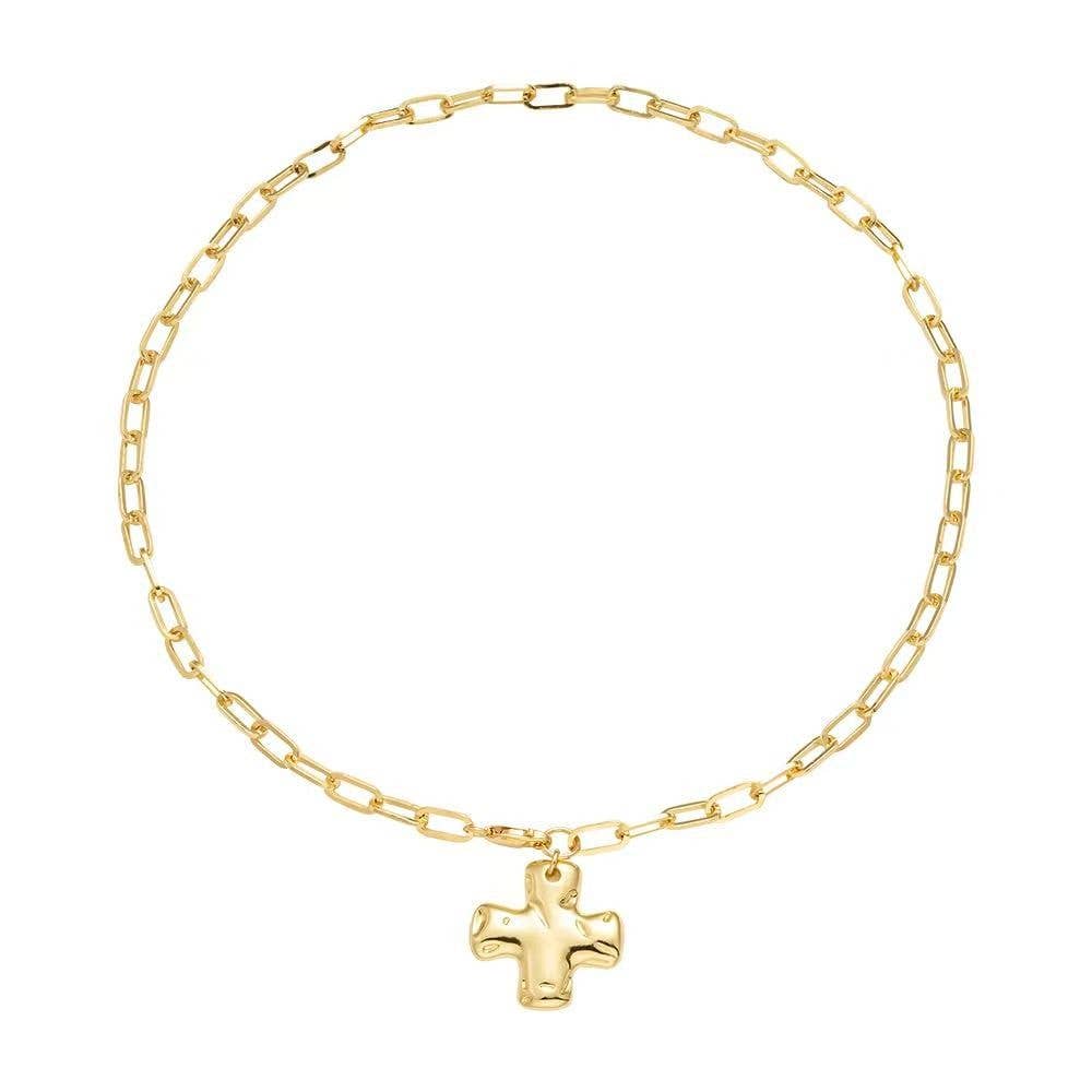 JOSSLYN by wall to wall - NOTABLE HAMMERED CROSS FRONT TOGGLE NECKLACE | 40NK9666: GOLD