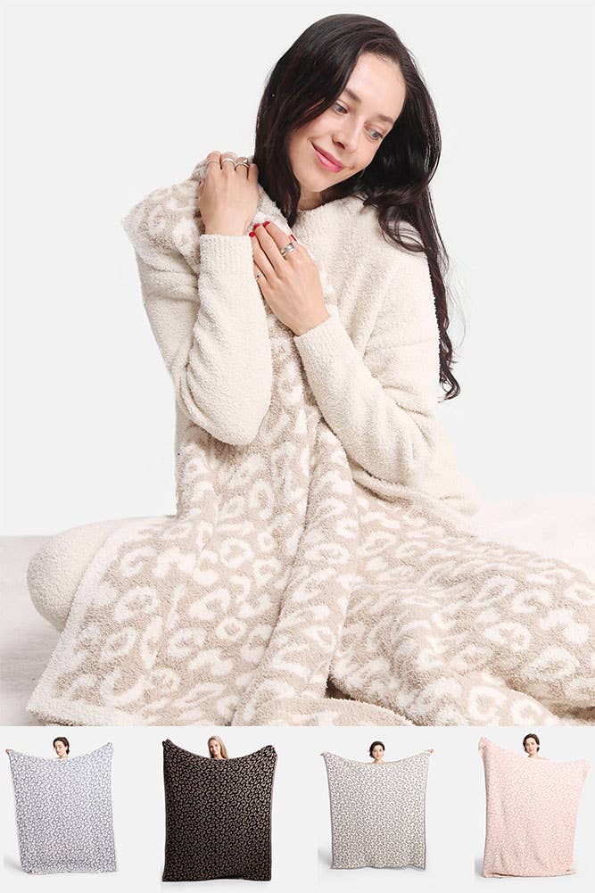Hana - Luxury Soft Leopard Print Throw Blanket: Beige