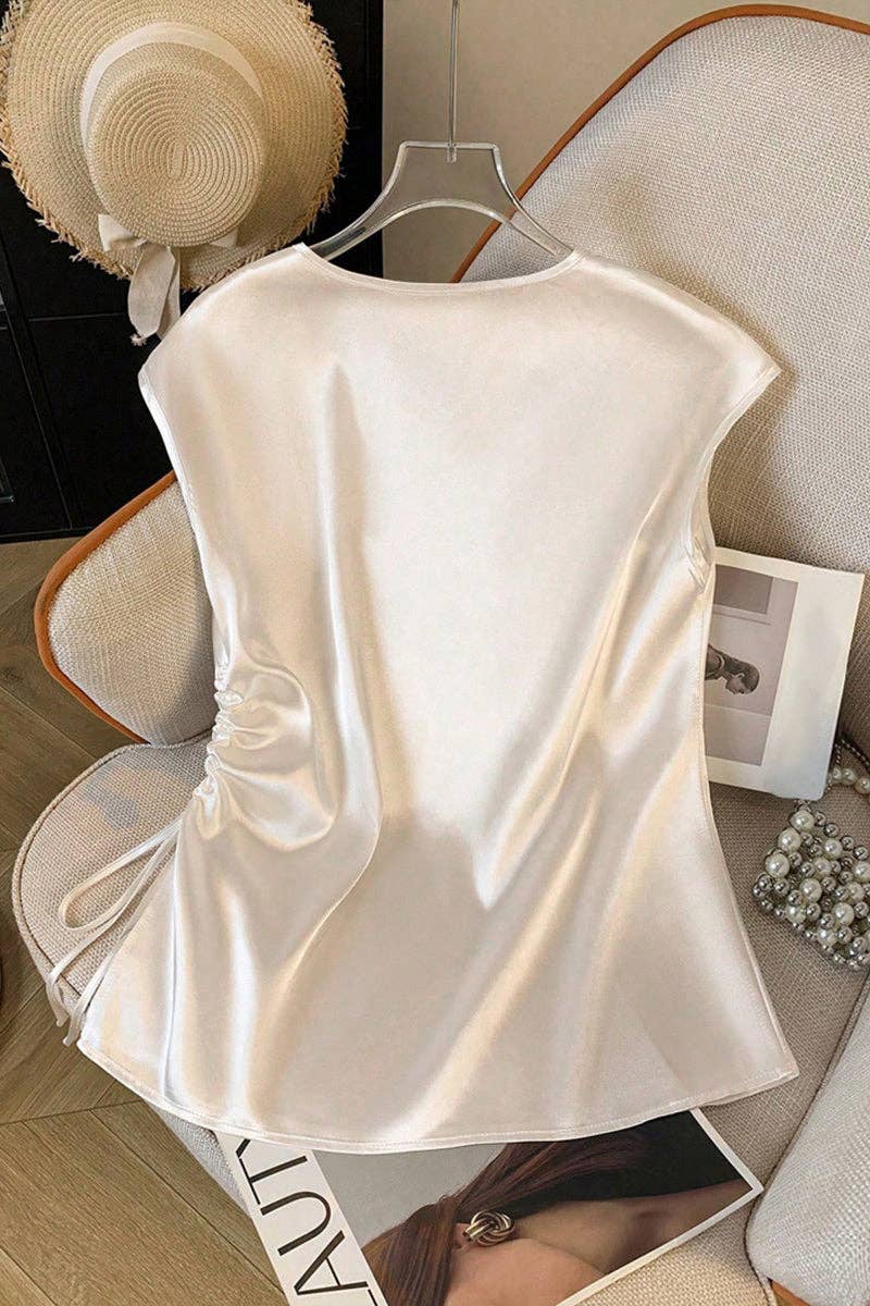 Soli Echo - Elegant V-Neck Sleeveless Tank Top: WHITE / XL
