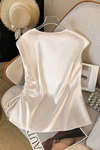 Elegant V-Neck Sleeveless Tank Top: WHITE