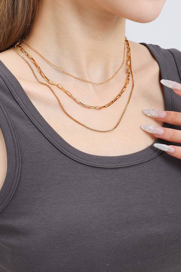 JOSSLYN by wall to wall - 18K STAINLESS STEEL TARNISH FREE LAYERED NECKLACE | 40NK346: GOLD