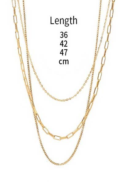 JOSSLYN by wall to wall - 18K STAINLESS STEEL TARNISH FREE LAYERED NECKLACE | 40NK346: GOLD