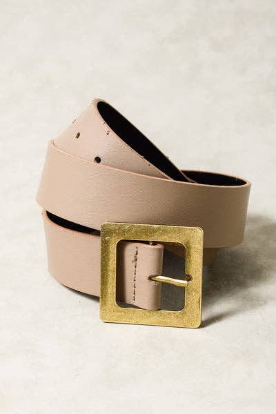 JOSSLYN by wall to wall - CLASSIC OVERSIZED SQUARE BUCKLE BELTS | 40BT604: TAUPE