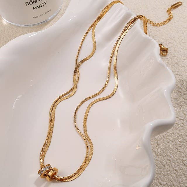 JOSSLYN by wall to wall - 18K STAINLESS STEEL TARNISH FREE LAYERED NECKLACE | 40NK9645: GOLD
