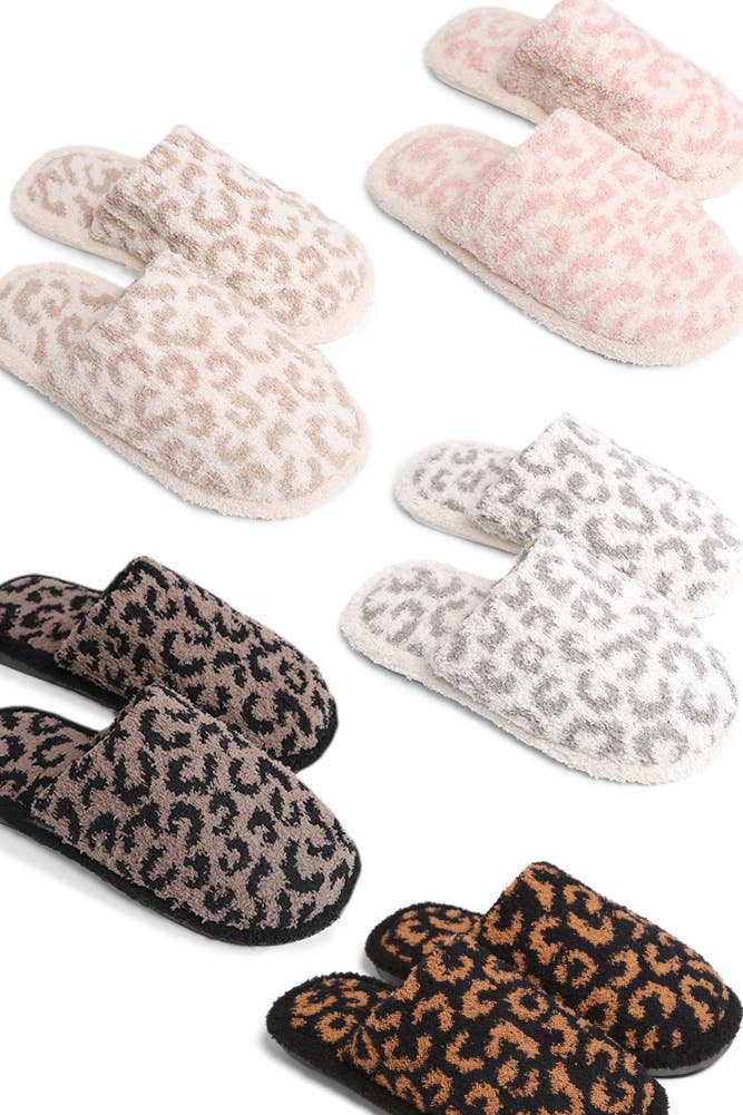 Hana - Leopard Print Fuzzy Microfiber Slipper: Coffee / ML
