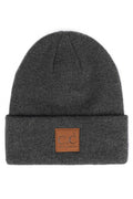 Hana - C.C Heather Knit Suede Patch Beanie Winter Hat: Charcoal