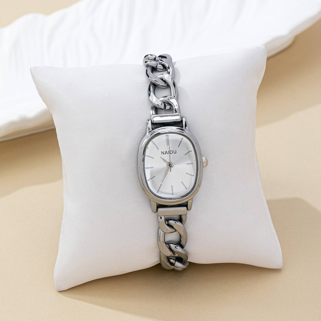 JOSSLYN by wall to wall - OVAL FACE LINK CHAIN BRACELET WATCH | 80W002: Gold-White