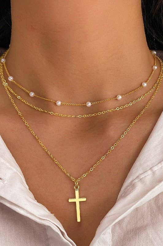 JOSSLYN by wall to wall - 18K STAINLESS STEEL TARNISH FREE CROSS NECKLACE | 40NK370: GOLD