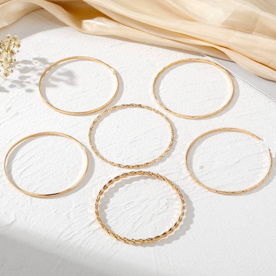JOSSLYN by wall to wall - Gold Layered Bangle Set - Mixed Texture Stack | 40B5238: SET