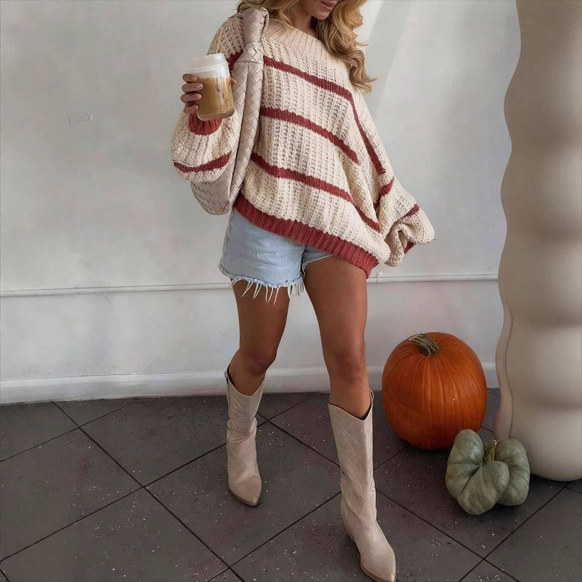 Vintage Chunky Striped Knit Fall Oversized Sweater