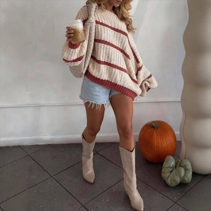 Vintage Chunky Striped Knit Fall Oversized Sweater