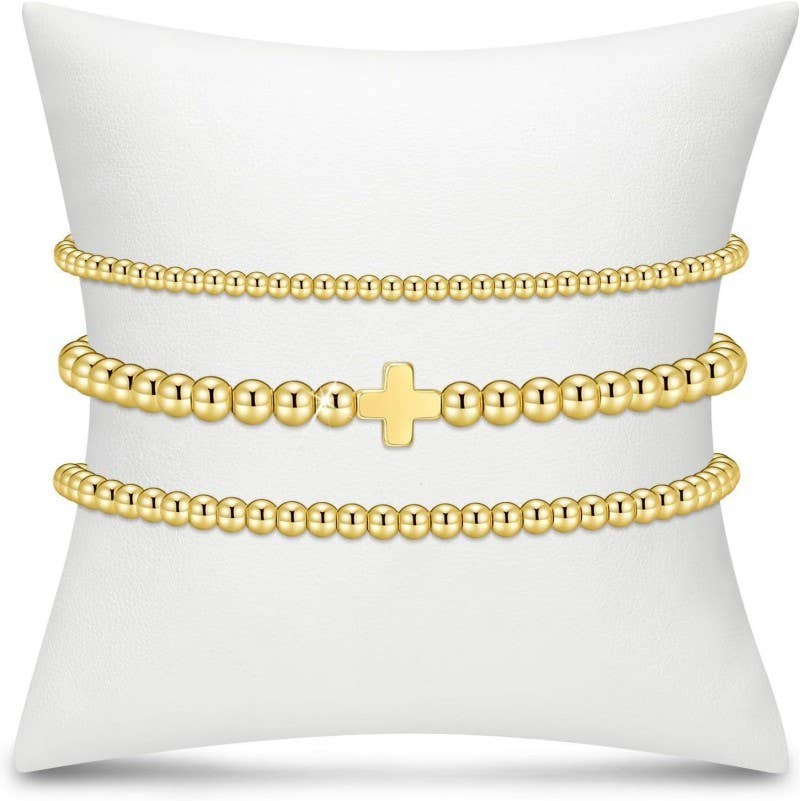 JOSSLYN by wall to wall - CROSS MULTILAYER BALL CHAIN BRACELET | 40B5165: GOLD