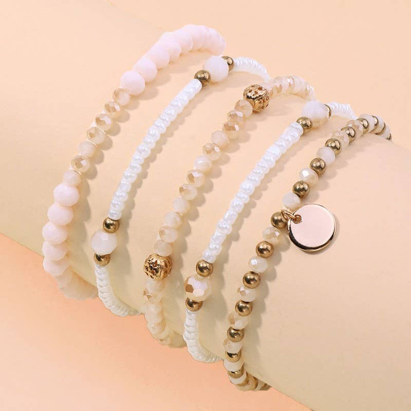 JOSSLYN by wall to wall - MULTILAYER BEADED CHAIN DISC CHARM BRACELET | 40B5160: LT PINK