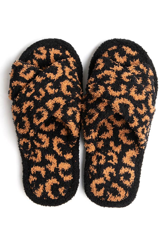 Hana - Leopard criss-cross slippers: Beige / SM