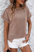 Soli Echo - Casual Short Sleeve Ribbed T-Shirt: KHAKI / XL
