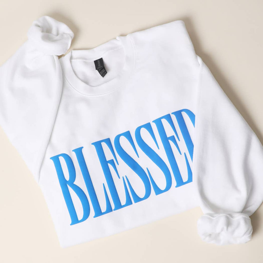 Fashion City - BLESSED PUFF Print MIDWEIGHT Sweatshirt: SAND / L