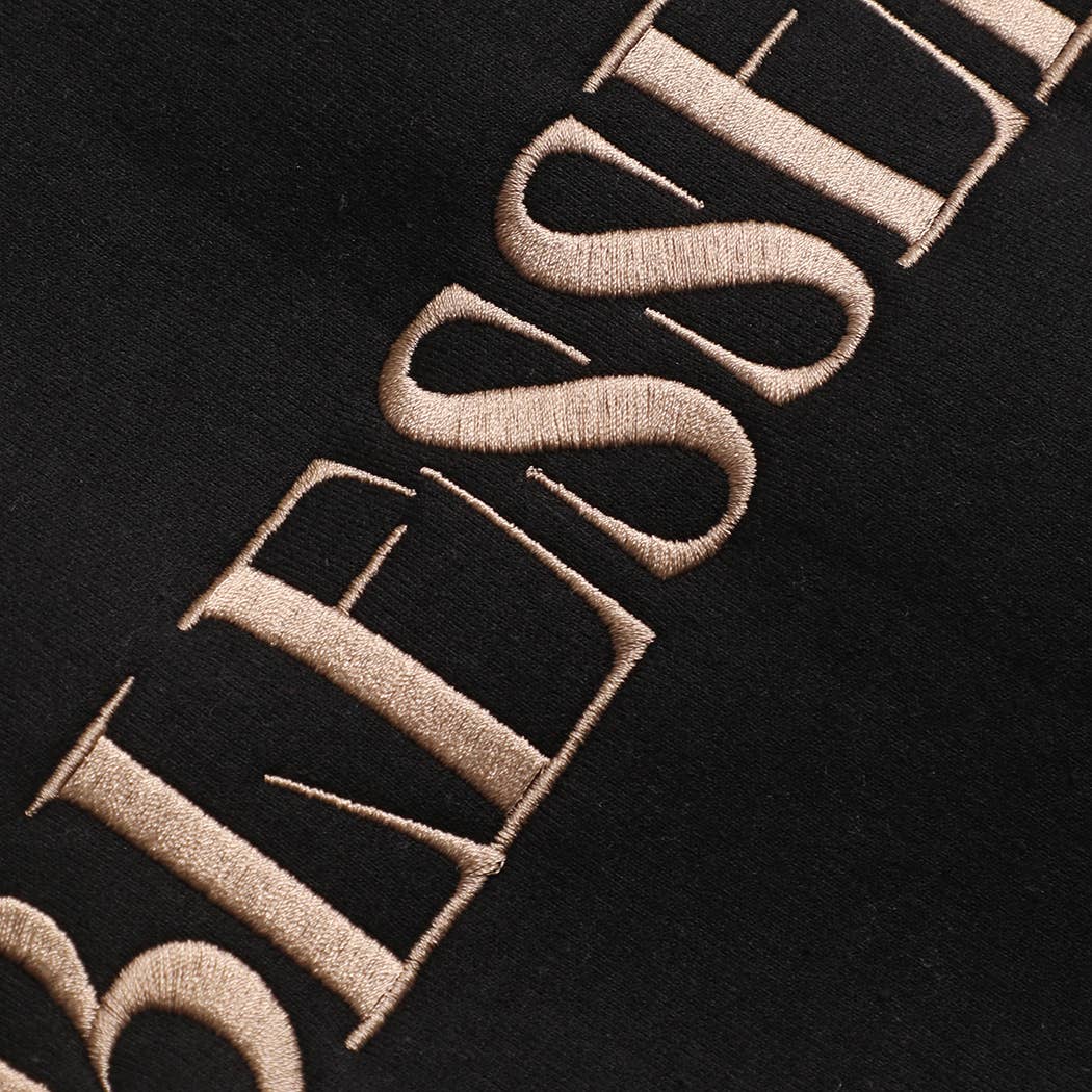 Fashion City - BLESSED Embroidered Fleece Heavyweight Sweatshirt: BLACK / M