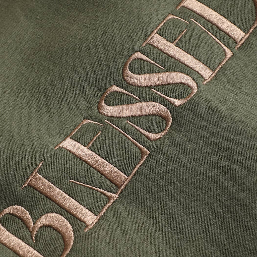 Fashion City - BLESSED Embroidered Fleece Heavyweight Sweatshirt: MILITARY GREEN / XL