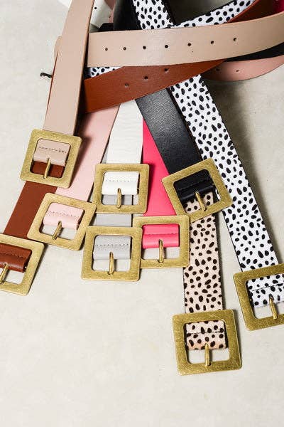 JOSSLYN by wall to wall - CLASSIC OVERSIZED SQUARE BUCKLE BELTS | 40BT604: TAUPE