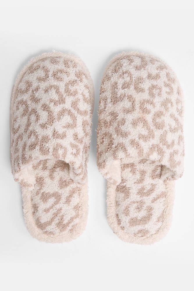 Hana - Leopard Print Fuzzy Microfiber Slipper: Beige / ML
