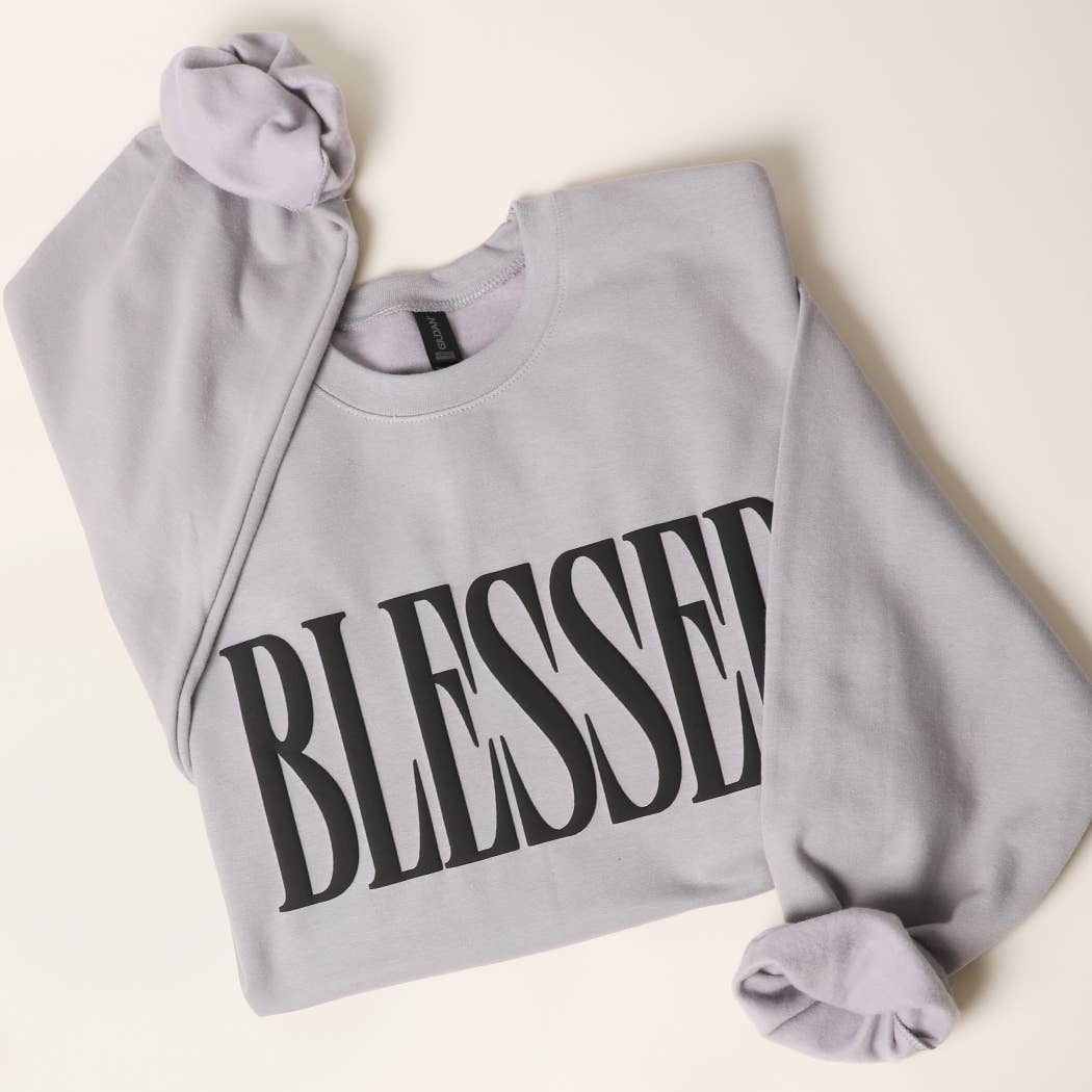 Fashion City - BLESSED PUFF Print MIDWEIGHT Sweatshirt: SAND / L