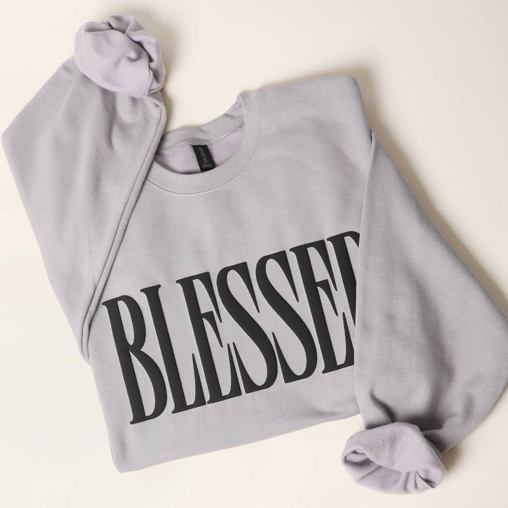 Fashion City - BLESSED PUFF Print MIDWEIGHT Sweatshirt: SAND / M